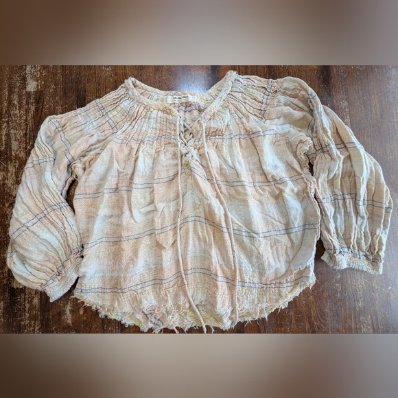 We The Free Tops - We The Free Boho Top Womens Small Plaid Loose Flowy Oversized Peasant Shirt Used